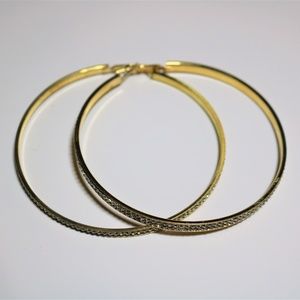 NEW - Two to One Gold Diamond Hoop Earrings